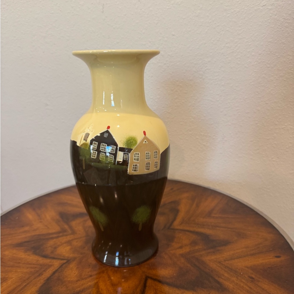 Vintage Hand-Painted Ceramic Vase with Folk Art Design 12” - Picture 3 of 16